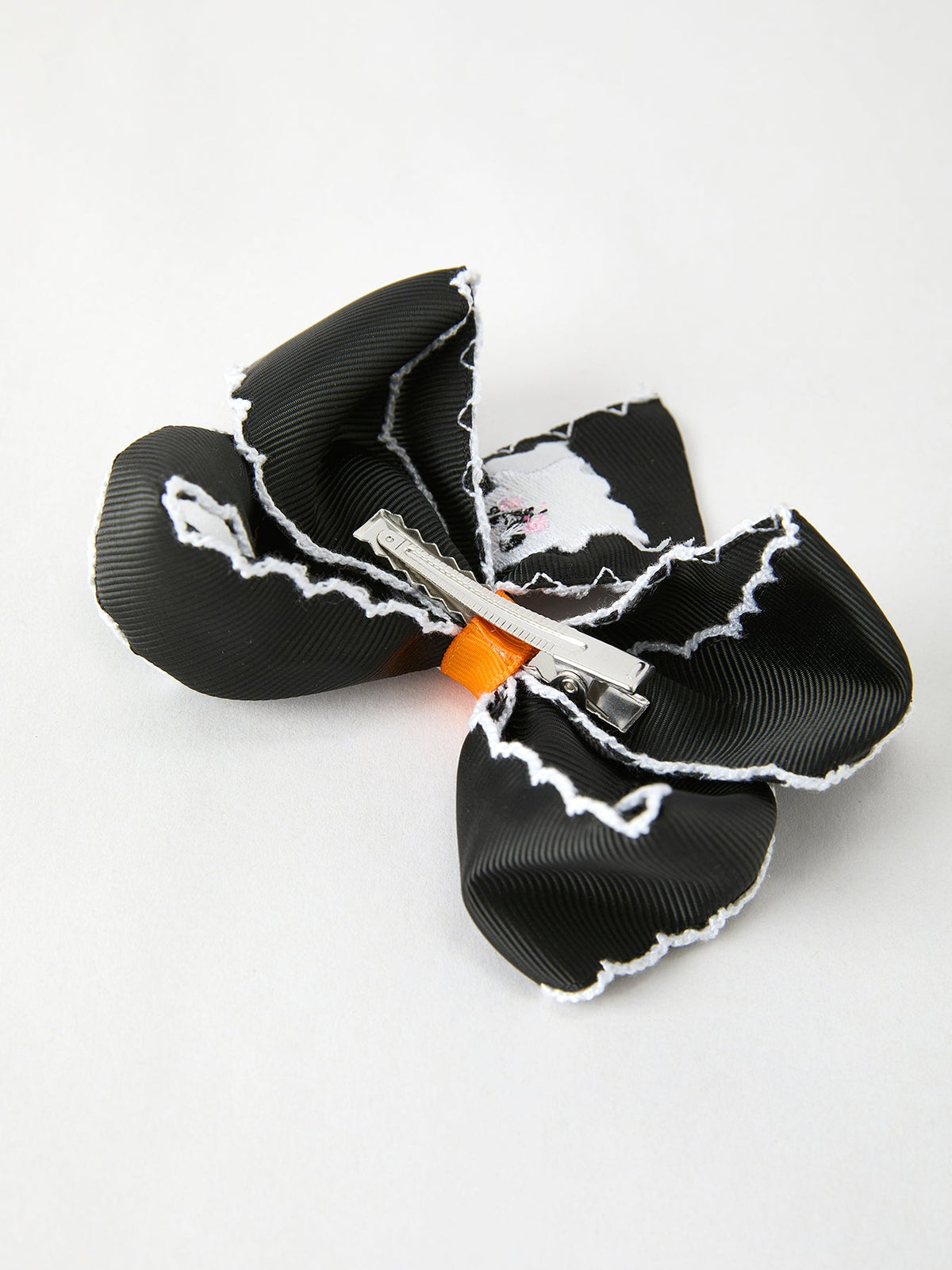 Halloween Ghost Embroidered Black Bow Hairpin