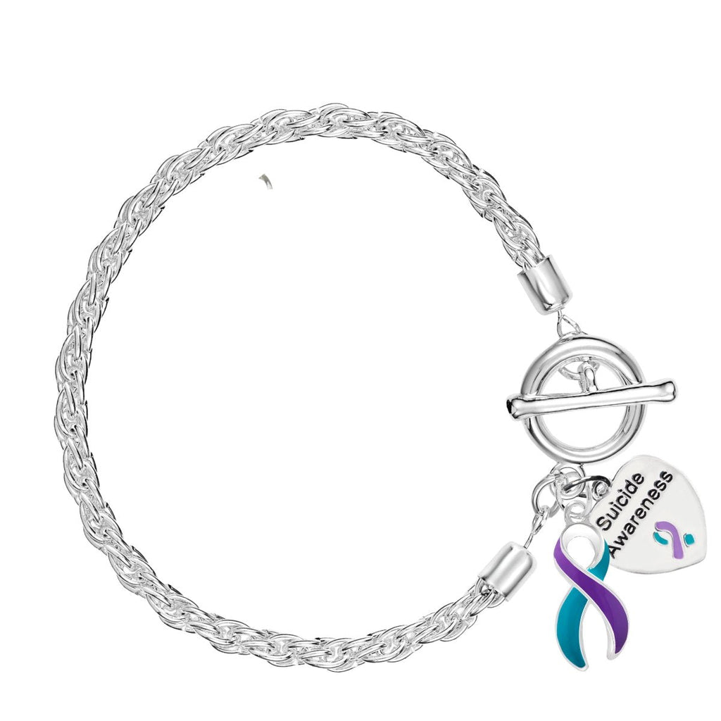 Suicide Awareness Teal & Purple Ribbon Bracelets